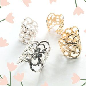 Set 8 Pcs Ring Settings Base Filigree Gold Silver DIY Adjustable Jewelry making